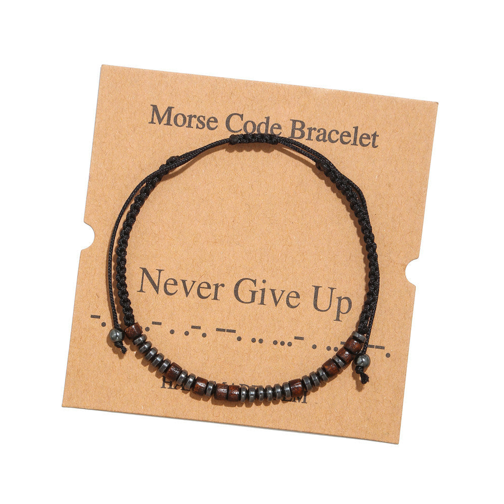 Morse Code Bracelet Black Gallstone Wood Beads