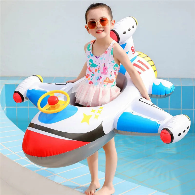 Baby Swimming Circle Airplane Float Pool Swimming Ring Inflatable Circle Child Seat With Steering Wheel Horn Summer Beach Toys