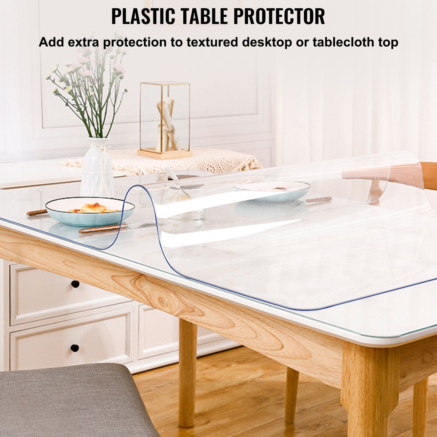 VEVOR 110 x 46 Inch Clear Table Cover Protector, 2mm Thick Clear Desk Protector Table Pads, Plastic Tablecloth Table Protector for Dining Room Table