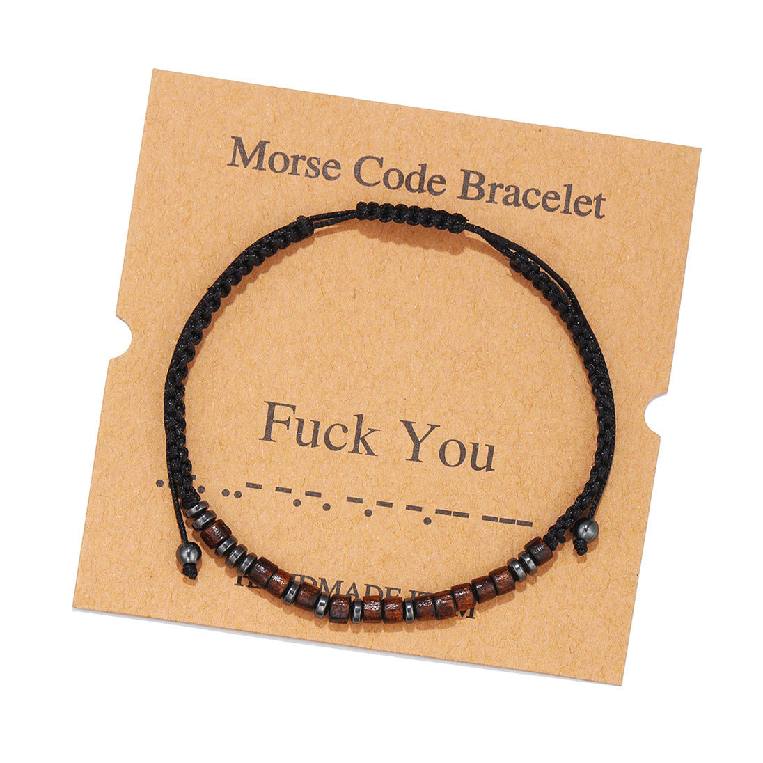 Morse Code Bracelet Black Gallstone Wood Beads