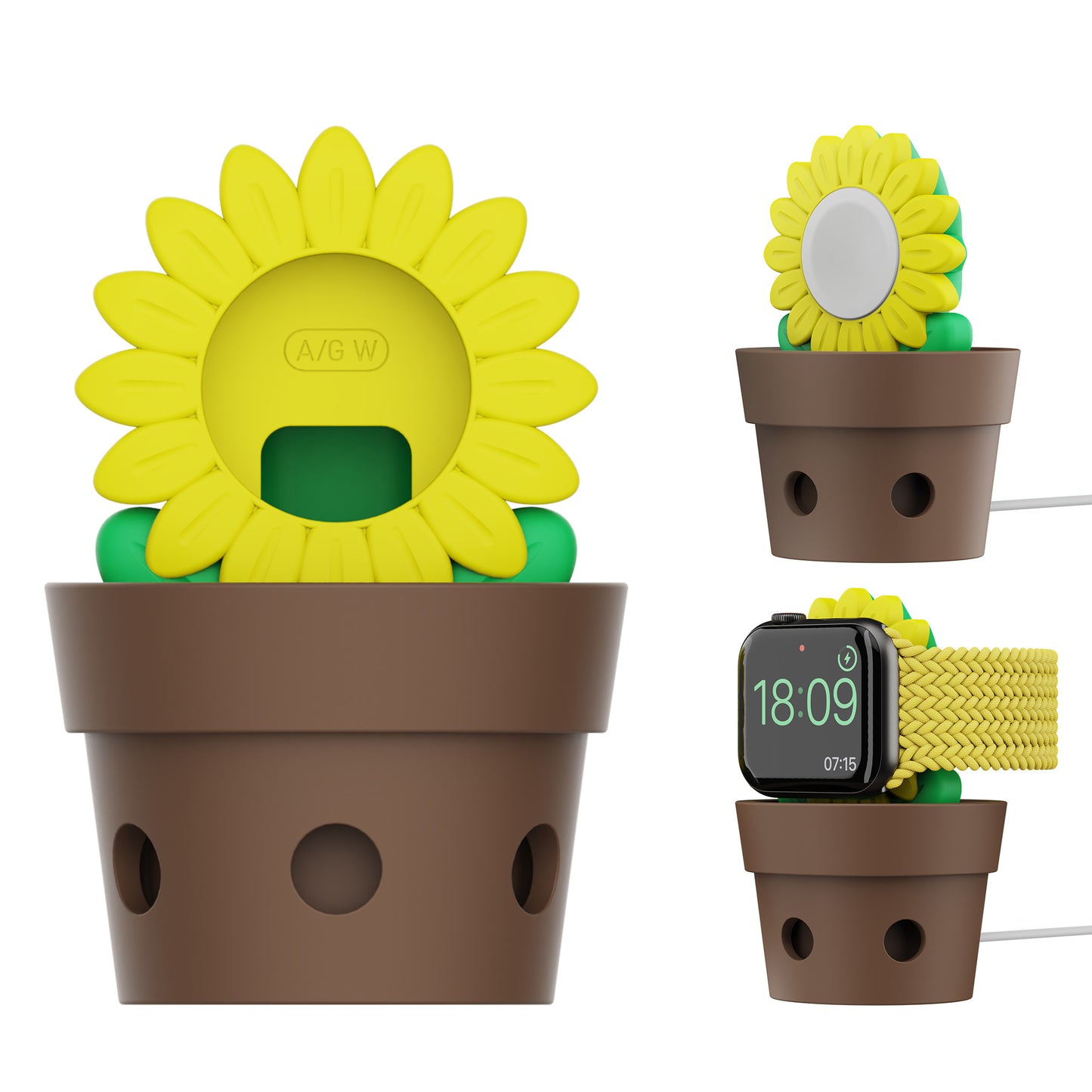 Cute Sun Flower Charger Stand Compatible With Watch, Silicone Desk Stand Holder For All IWatch Series Ultra SE 8 7 6 5 4 3 2 1 45mm-38mm, CHARGER NOT INCLUDED