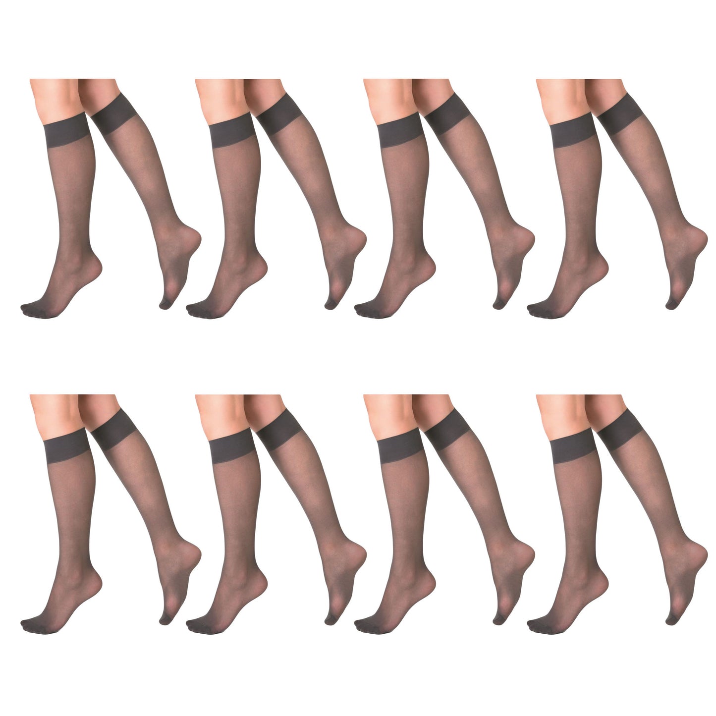 Transparent Sheer Knee High Socks for Women 8 Pairs 15 Denier Stay up Band Thin Sheer Nylon Stockings