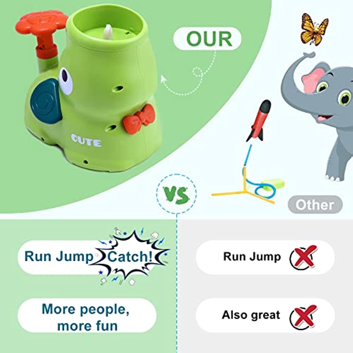 Outdoor Toys for Kids Ages 4-8: Elephant Butterfly Catching Game - Toddler Chasing Toy 3 4 5 6 7 Year Old Boys Girl Flying Spinner Toy Disc Rocket Launcher Kid Age 8-12 Gifts Fun Family Outside Games