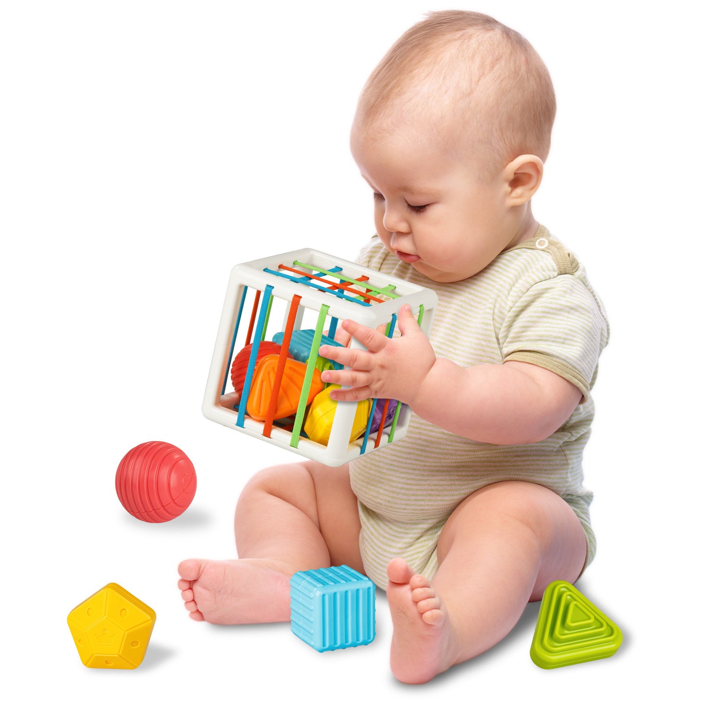 Sensory Sorting Bin With Elastic Bands (6pcs Soft Blocks)