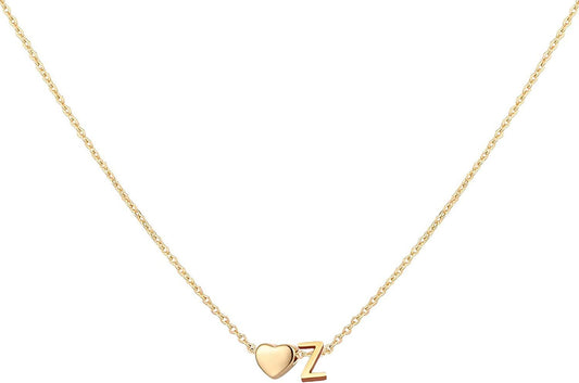 Glimmerst Initial Heart Necklace; 18K Gold Plated Stainless Steel Tiny Heart Letter Necklace Personalized Monogram Name Necklace for Women Girls