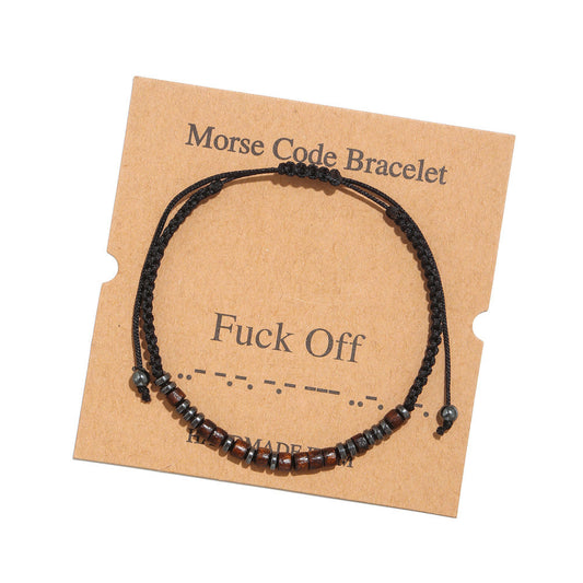 Morse Code Bracelet Black Gallstone Wood Beads