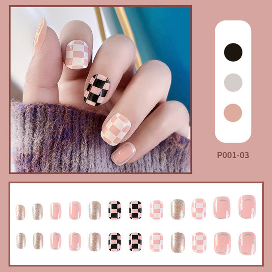 24pcs/box Press on Nails Fake Nail Art Acrylic Desige With Jelly Sticker False Full Cover Short Coffin Suppliers Nail Tips