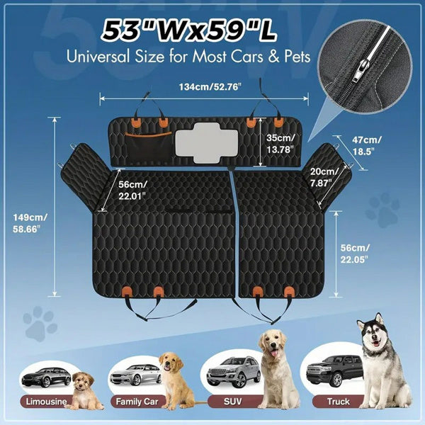 Dog rear seat cover, waterproof car seat protector with side wings, scratch resistant dog rear seat cover, durable anti slip dog hammock suitable for cars, trucks, and SUV