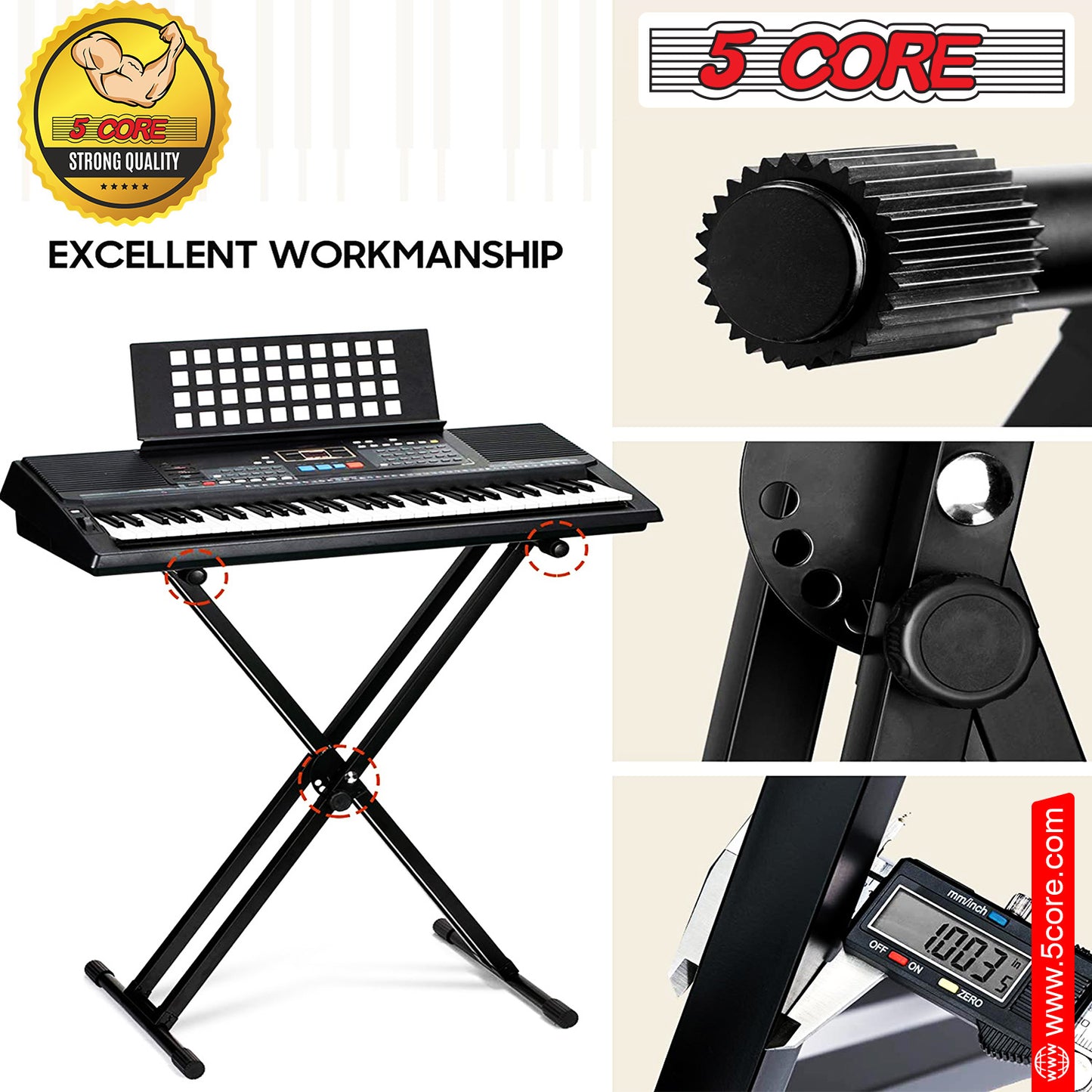 5 CORE Piano Keyboard Stand Double X Style Heavy Duty Adjustable Digital Electric Piano Riser Durable & Sturdy Music Synthesizer Holder Stands For 61 76 88 Keys w Secure Locking Strap - KS 2X