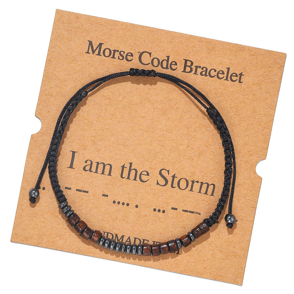 Morse Code Bracelet Black Gallstone Wood Beads