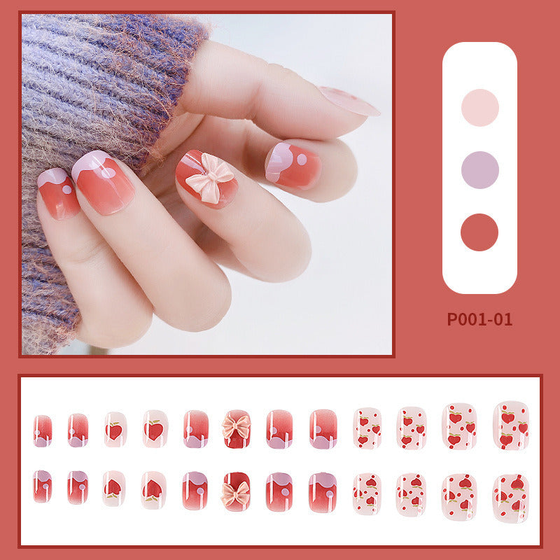 24pcs/box Press on Nails Fake Nail Art Acrylic Desige With Jelly Sticker False Full Cover Short Coffin Suppliers Nail Tips