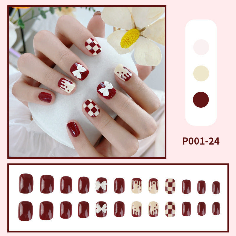 24pcs/box Press on Nails Fake Nail Art Acrylic Desige With Jelly Sticker False Full Cover Short Coffin Suppliers Nail Tips