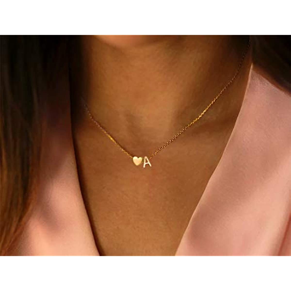 Glimmerst Initial Heart Necklace; 18K Gold Plated Stainless Steel Tiny Heart Letter Necklace Personalized Monogram Name Necklace for Women Girls