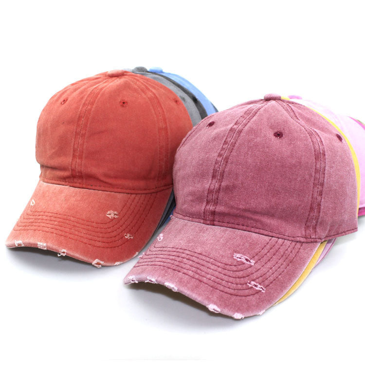 Water washed worn-out baseball cap Autumn and winter vintage personality worn-out edge soft top cap