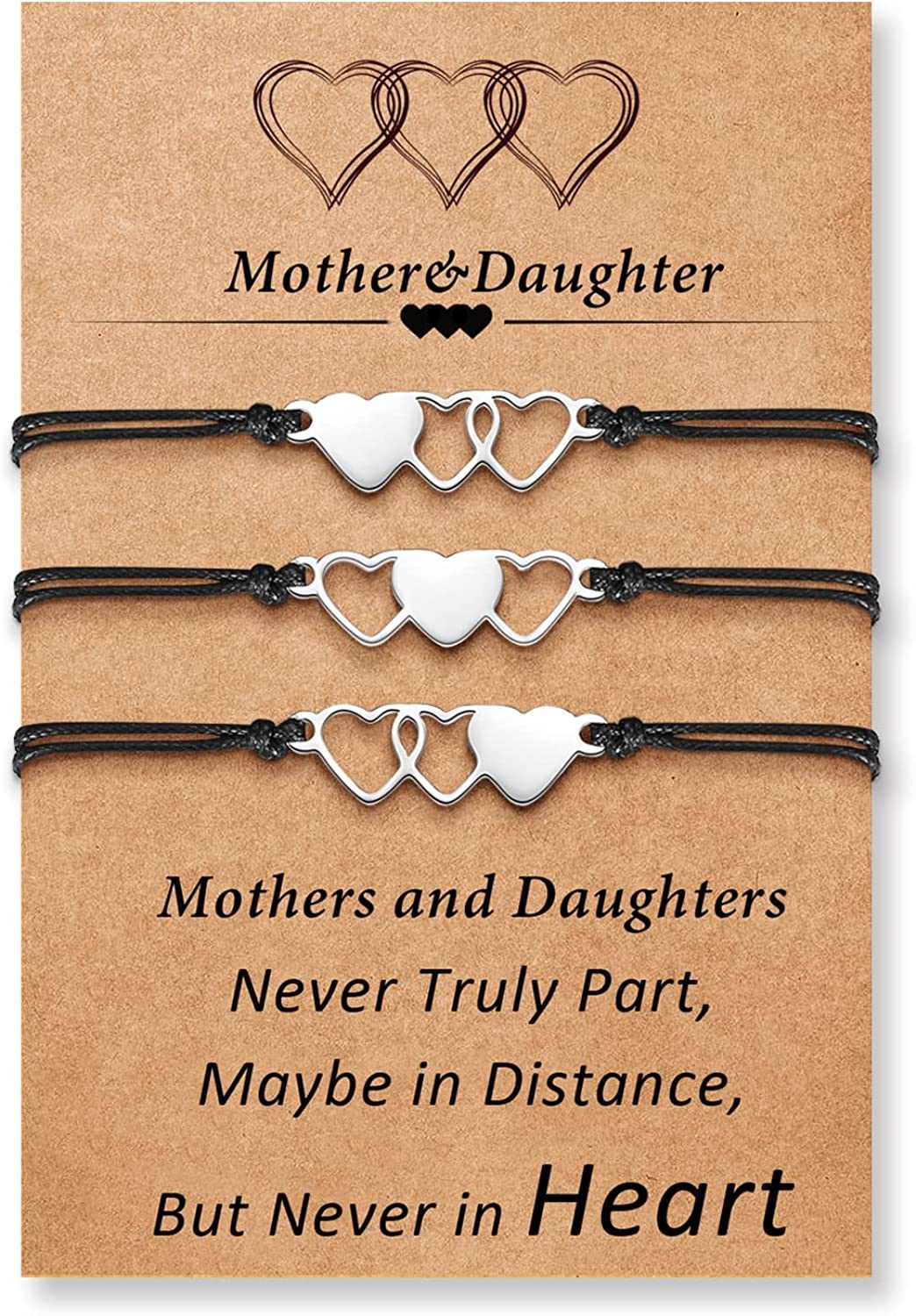 Desimtion Mothers Day Gifts; Mother Daughter Bracelets Set for 2; 3; 4; 5; 6.Matching Heart Back to School Bracelets for Mommy and Me Easter Gifts for Girl