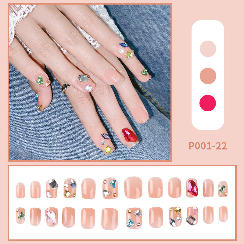 24pcs/box Press on Nails Fake Nail Art Acrylic Desige With Jelly Sticker False Full Cover Short Coffin Suppliers Nail Tips