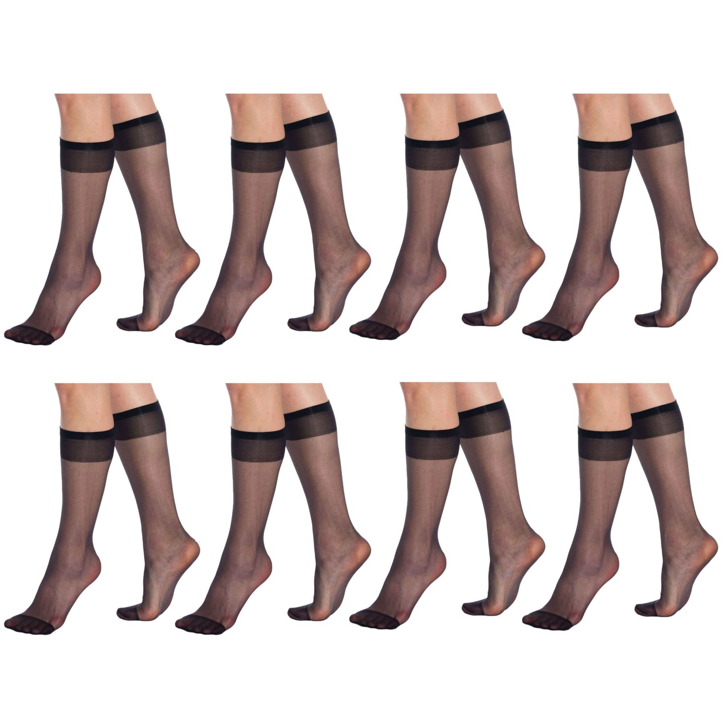 Transparent Sheer Knee High Socks for Women 8 Pairs 15 Denier Stay up Band Thin Sheer Nylon Stockings