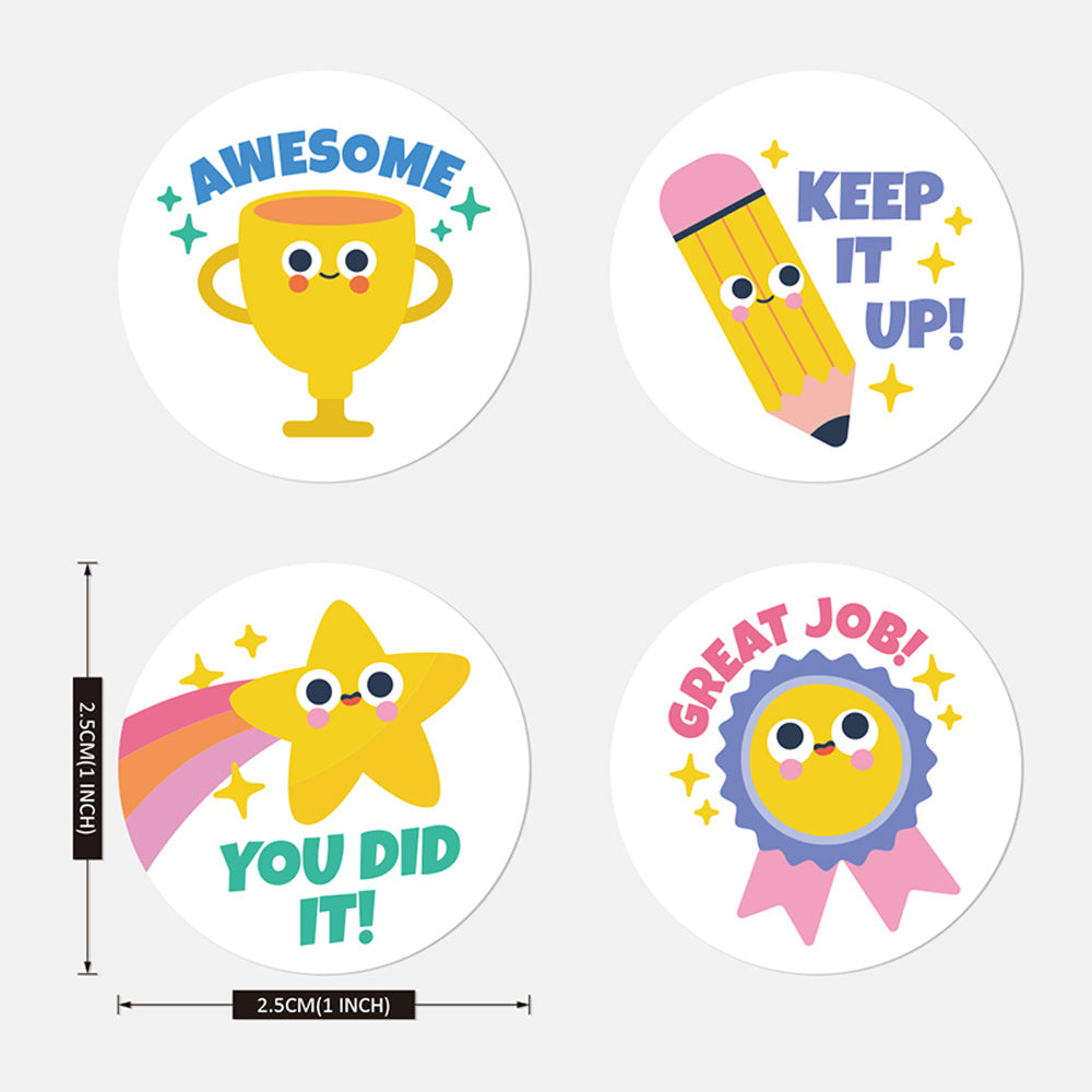 500pcs/roll Cartoon Reward Stickers; 2.5x2.5cm Kids Praise Stickers with 4 Designs for Family; Classroom; Competition