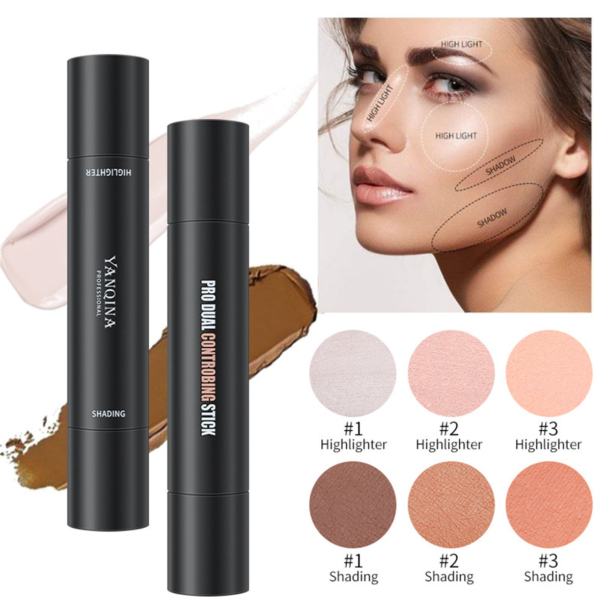 Face Highlighter Contour Sticks Makeup Double Ended Contouring Highlight Stick