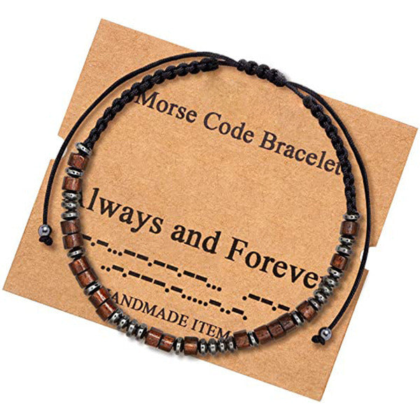 Morse Code Bracelet Black Gallstone Wood Beads