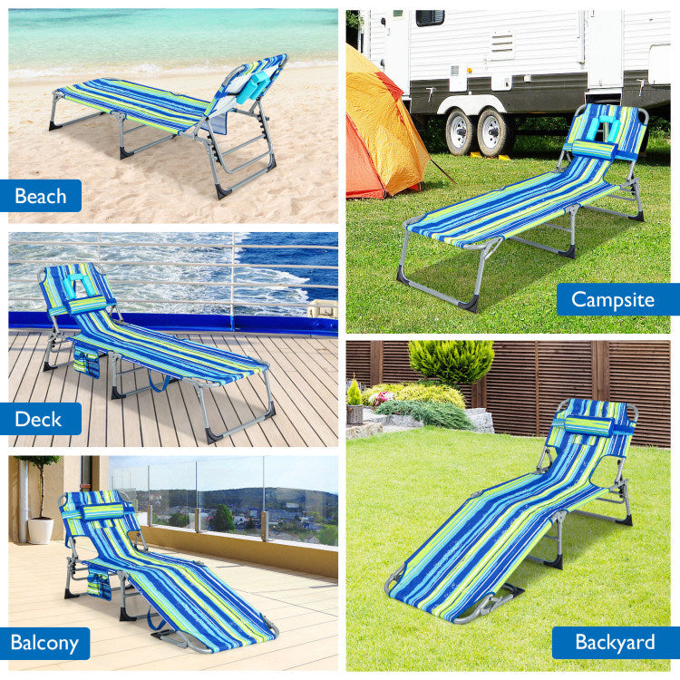 Folding Beach Lounge Chair with Pillow for Outdoor