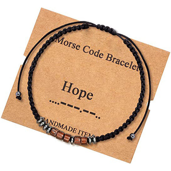 Morse Code Bracelet Black Gallstone Wood Beads