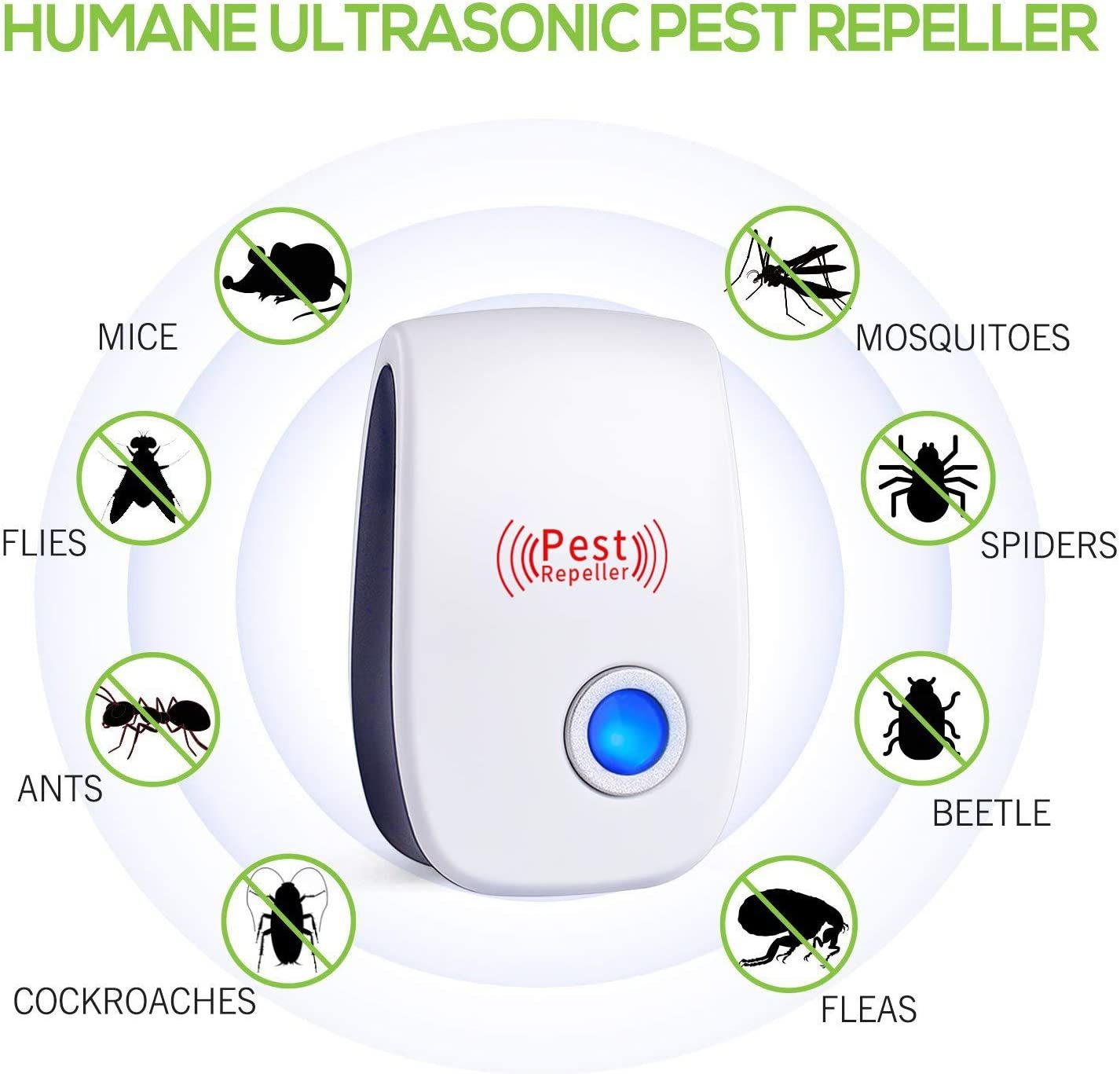 Ultrasonic Pest Repeller 6 Packs, the Newest Pest Repellent Electronic Indoor Plug in for Insects, Mosquitoes, Mice, Ants, Roaches, Spiders, Bugs, Flies, Cockroach, pest control, Non-Toxic