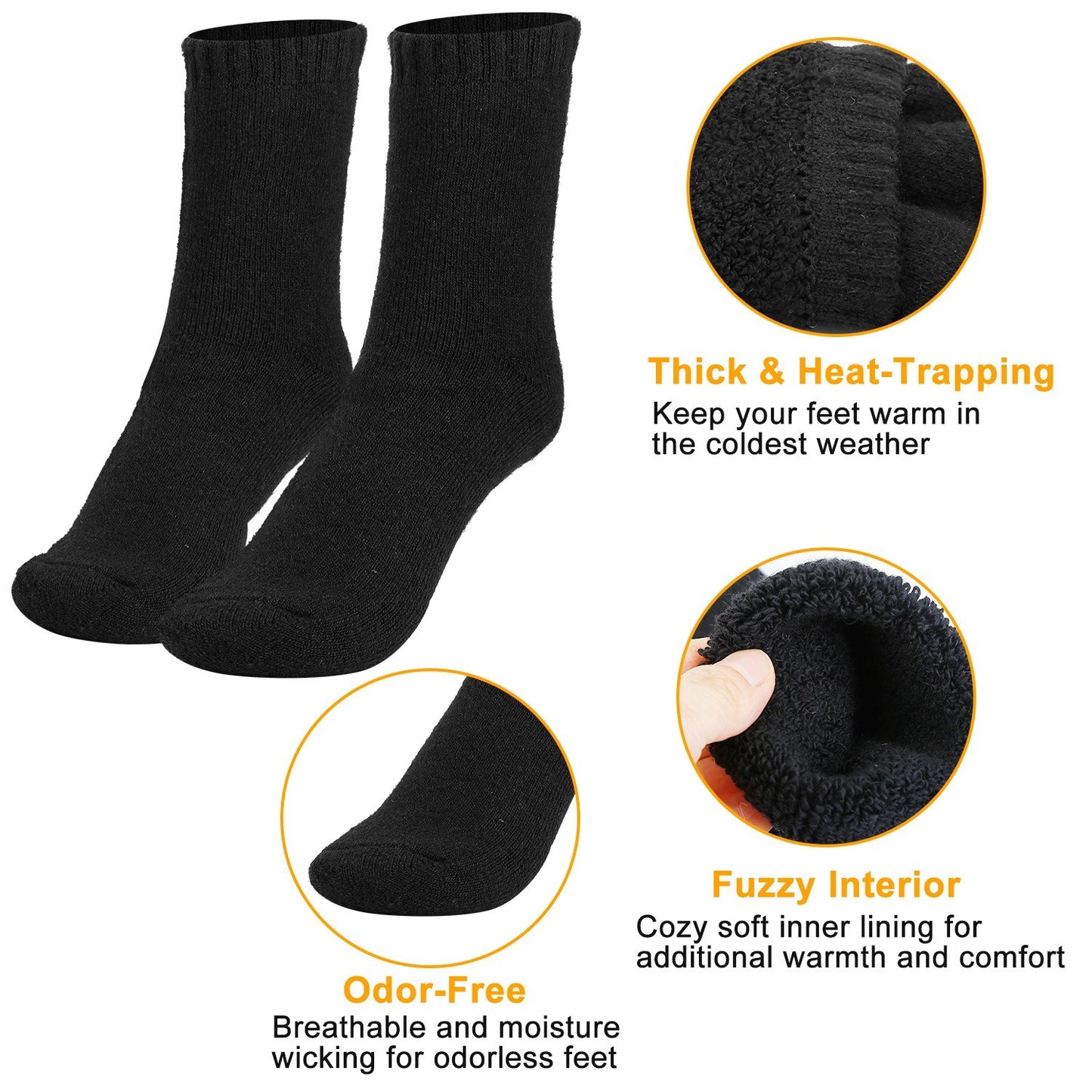 3 Pairs Men Warm Wool Socks Soft Cozy Winter Thermal Socks For Men Thick Heat-Trapping Moisture Wicking Socks