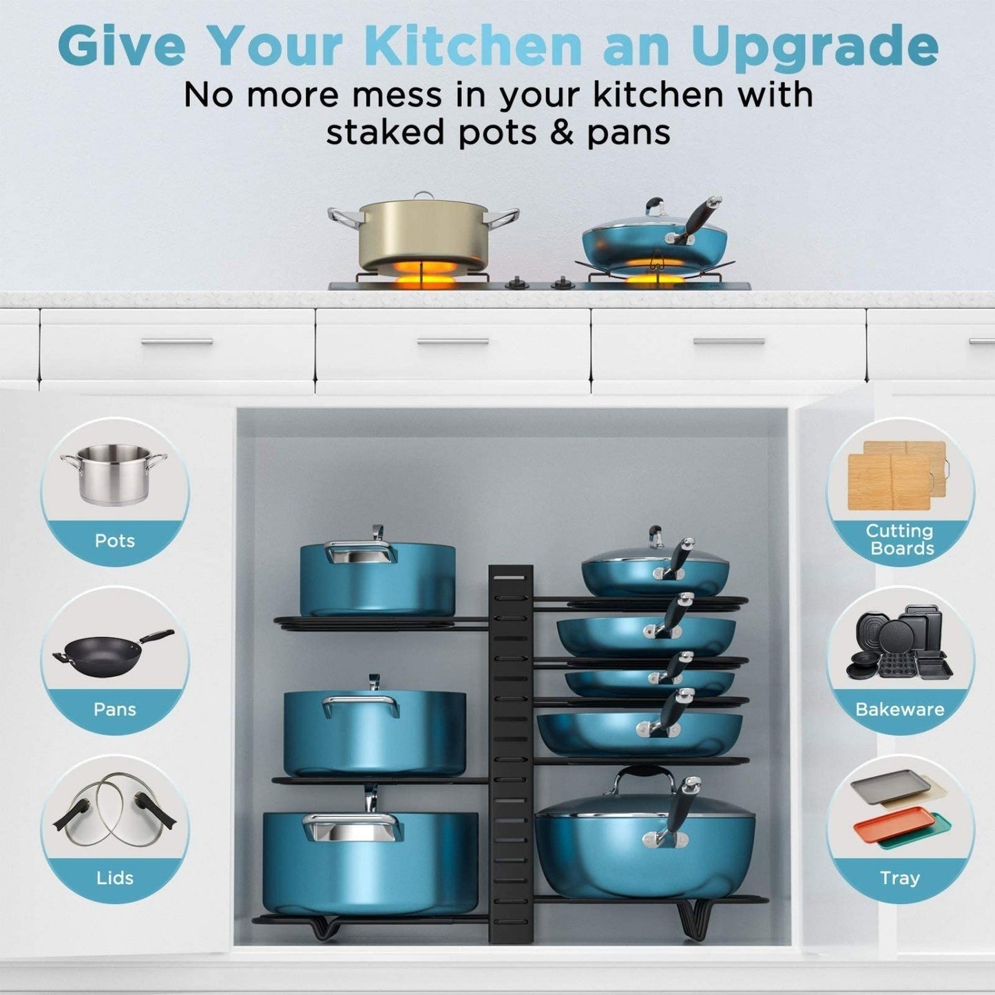 8-layer pot rack, lid rack, and pot rack, multiple DIY methods for 8-layer pots, adjustable kitchen organization