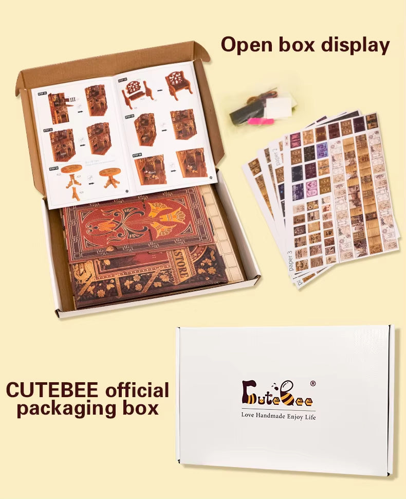 CuteBee Handmade Craft Japanese Theme Sakura Theme Diy Book Nook With Light Night Light Model Dollhouse