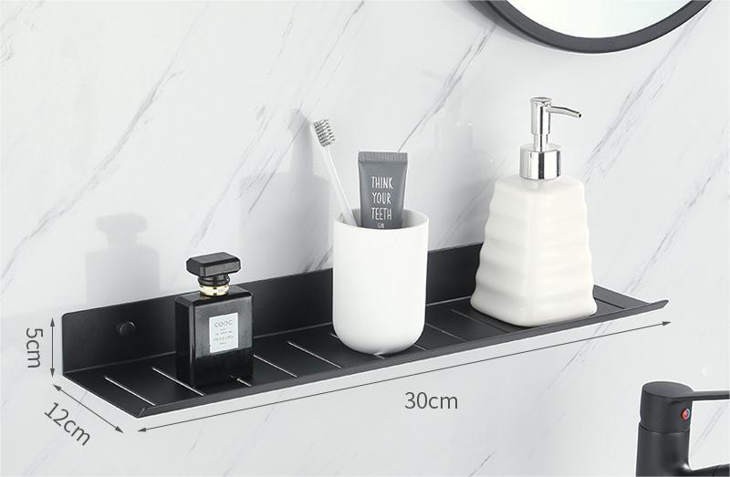 Non Perforated Storage Rack for Bathroom and Toilet Faucet Accessories Aluminum Alloy Wall Shelves Large Capacity and Load-Bearing