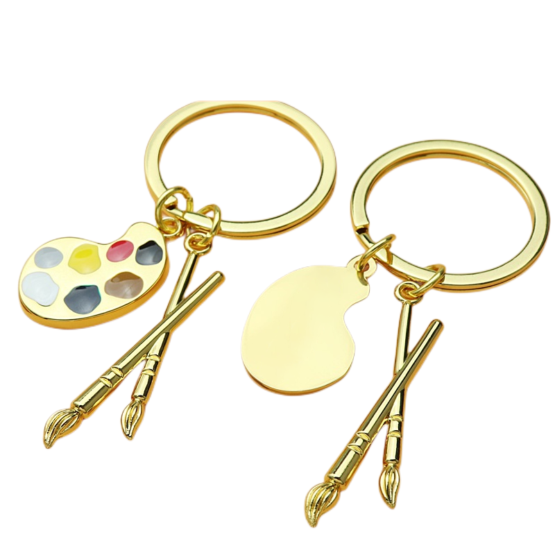 Artist Paint Palette and Brush Charm Pendant Keychain