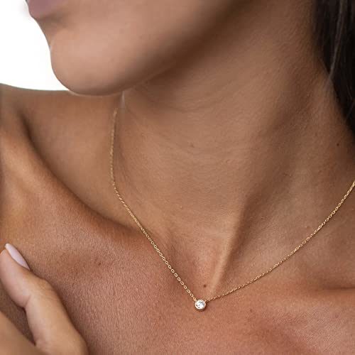 Tewiky Diamond Necklaces for Women; Dainty Gold Necklace 14k Gold Plated Long Lariat Necklace Simple Gold CZ Diamond Choker Necklaces for Women Trendy Gold Necklace Jewelry Gifts for Girls