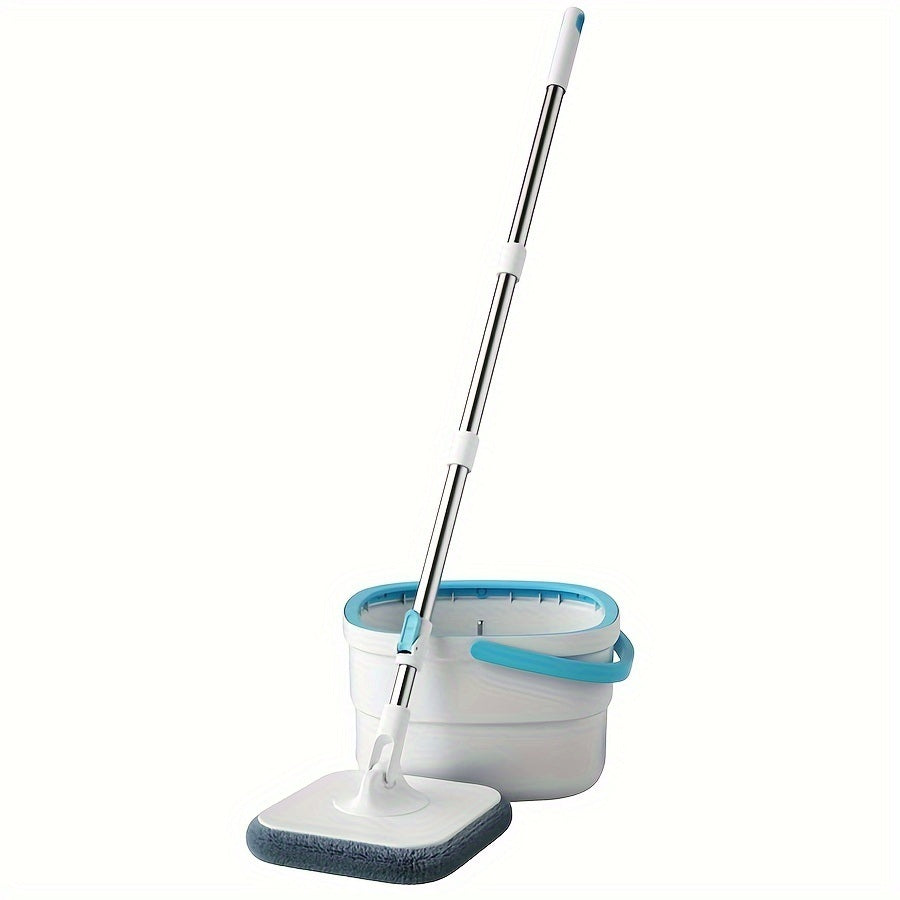 4PCS/SET rotating square mop set, equipped with mop bucket and 2 washable and reusable microfiber cotton pads, clean water and sewage separation technology