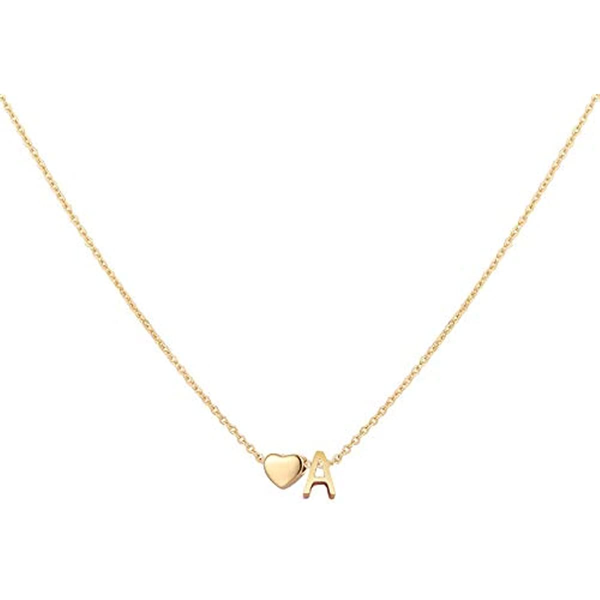 Glimmerst Initial Heart Necklace; 18K Gold Plated Stainless Steel Tiny Heart Letter Necklace Personalized Monogram Name Necklace for Women Girls