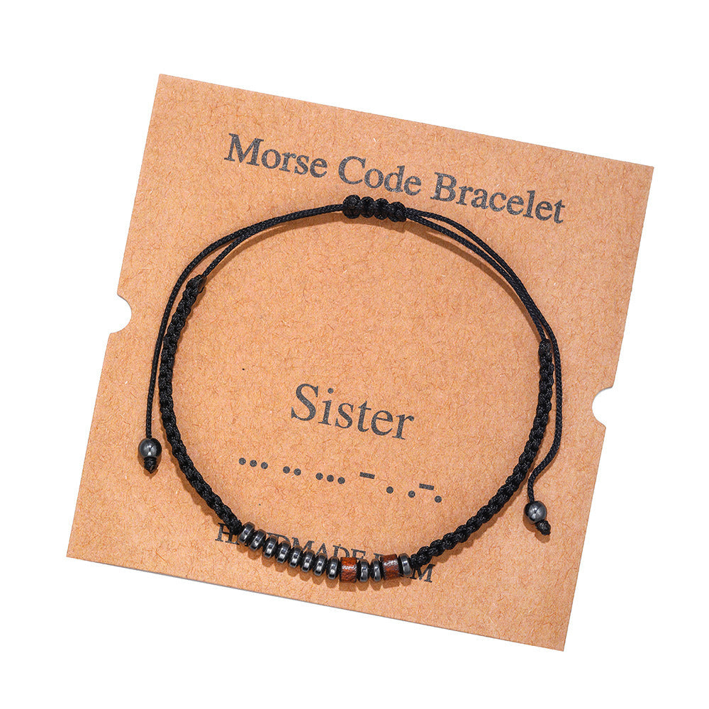 Morse Code Bracelet Black Gallstone Wood Beads