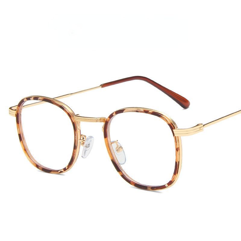 Round Anti-blue Light Glasses Women Fashion Frames Female Optical Glass Retro Spring Hinge Clear Lens Leopard Frame