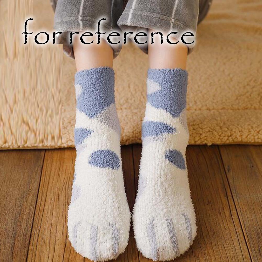 5 Pairs Blue Grey Cute Cat Paws Coral Velvet Socks Spotted Cat Winter Fuzzy Warm Socks Sleep Socks Home Floor Socks