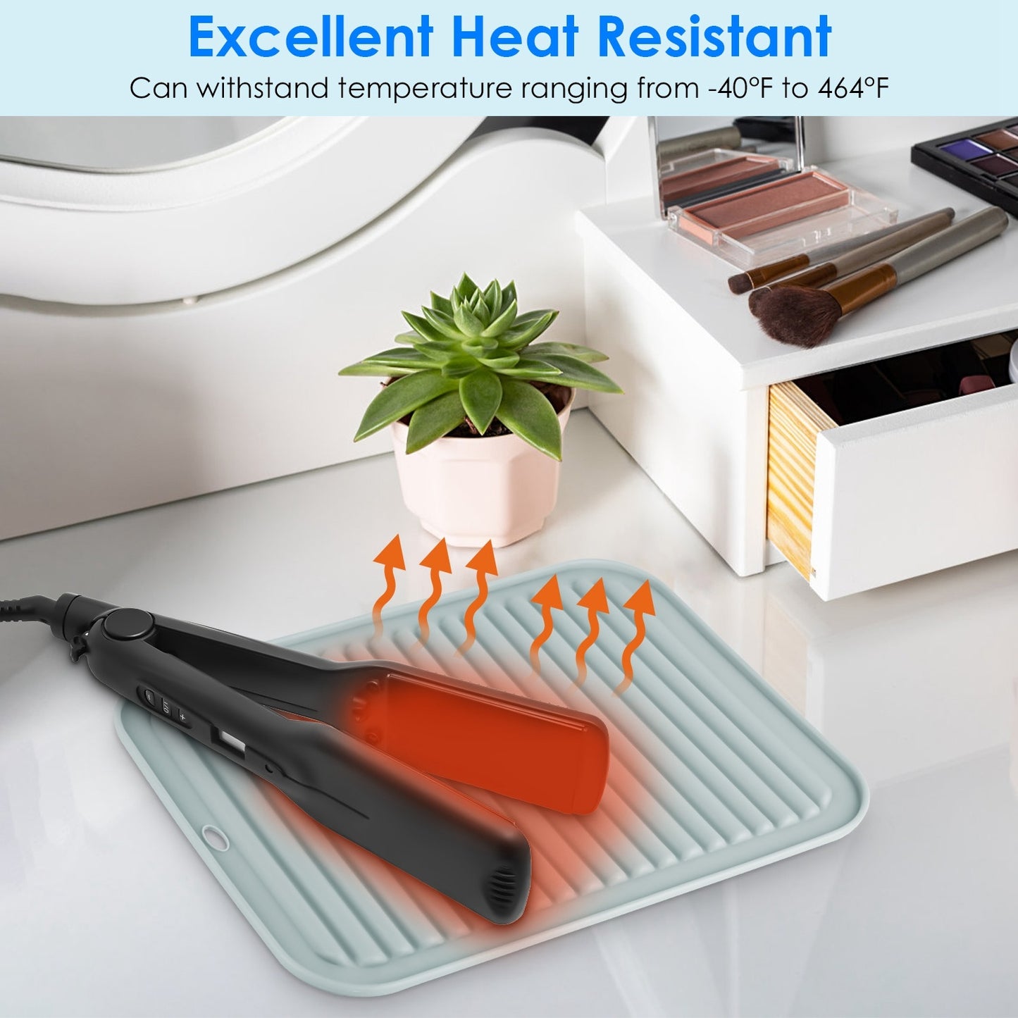 Heat Resistant Silicone Mat For Hot Hair Tools Portable Travel Silicone Mat and Cover For Flat Iron and Curling Iron Hair Straightener Hair Styling Tools 11.81x9.05in