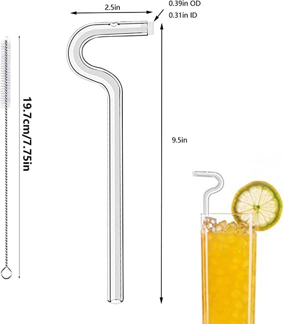 Anti Wrinkle Straw - Glass Anti-wrinkle Drinking Straws, Clear Reusable Straws With Cleaning Brush - Eco-Friendly Alternative To Plastic - Cleaning Brush Included - 2 Pack