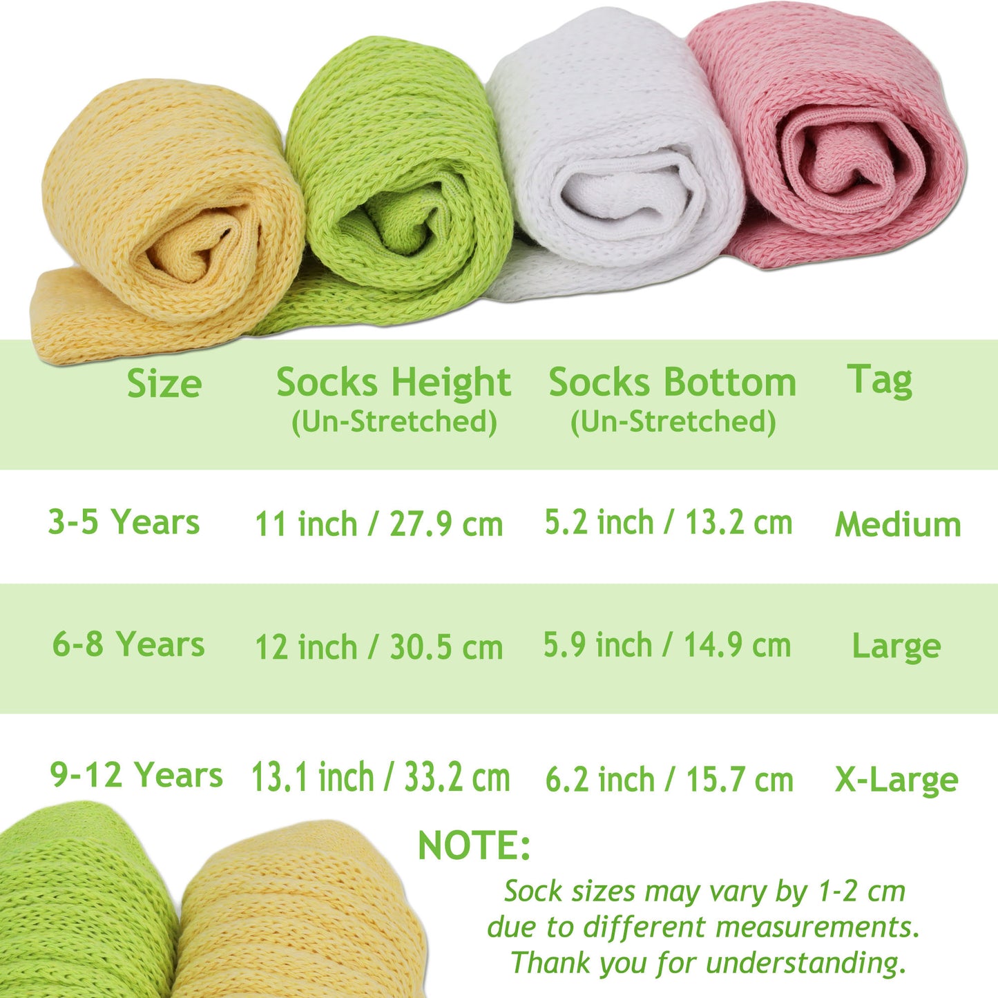 Kids Slouch Socks 1 Pair Knee High Long Cotton Scrunch Socks 3 to 15 Years Old