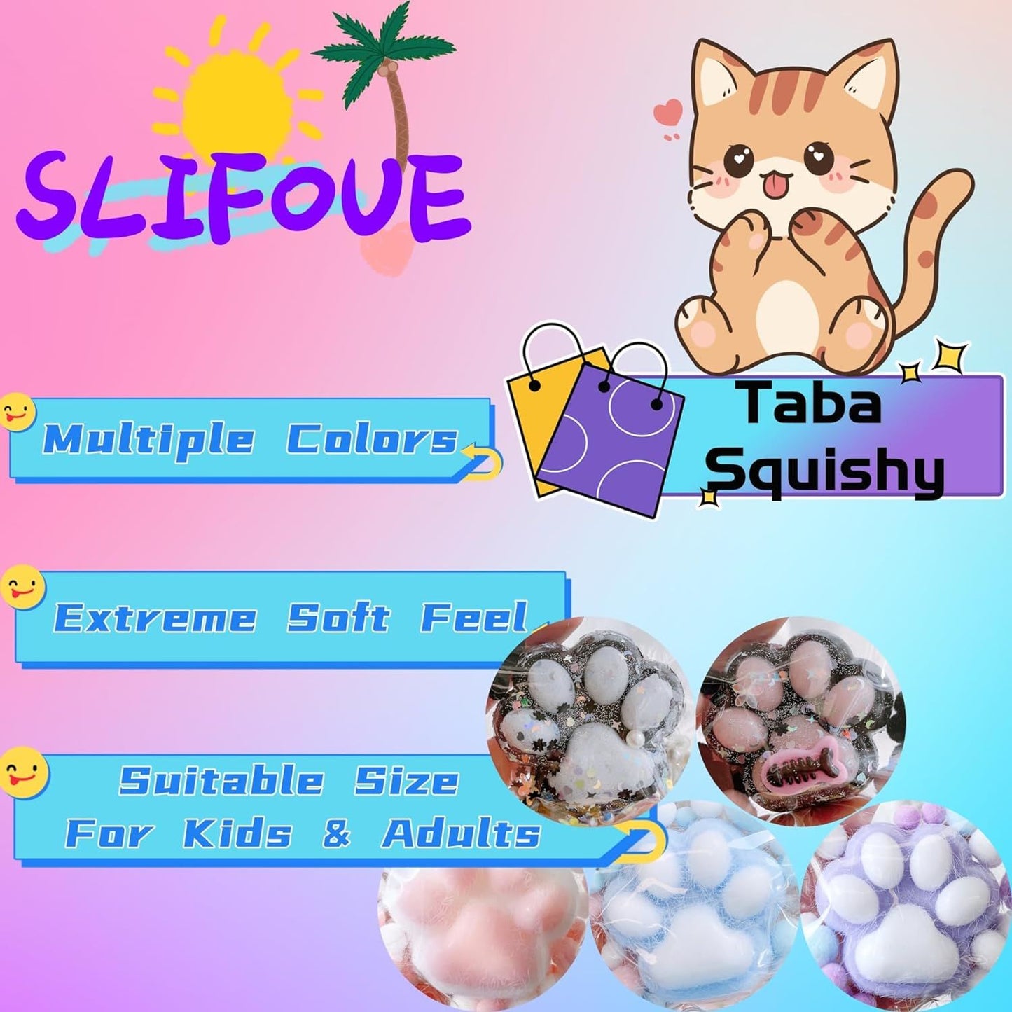 Taba Squishy Cat Paw Squeeze Toys, Kawaii Squishies PVC Sensory Toys