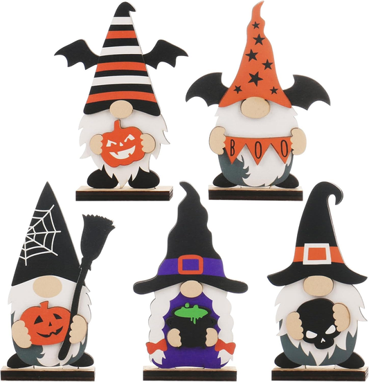 5pcs Halloween Wooden Decorations, Halloween Tabletop Gnome Decoration