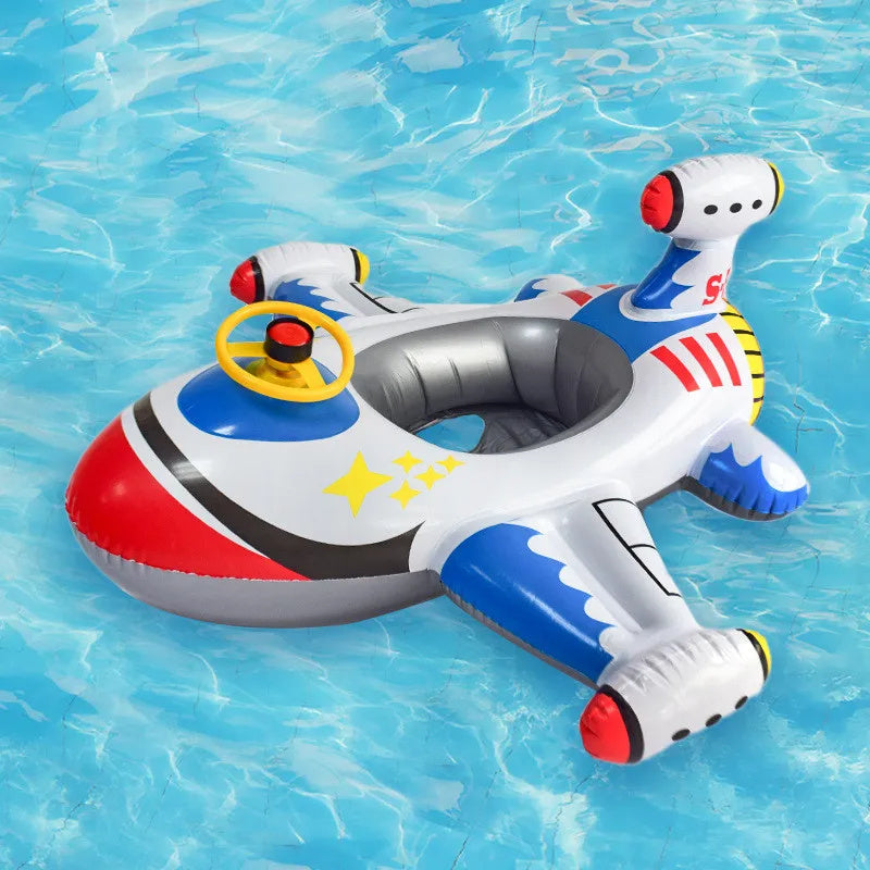 Baby Swimming Circle Airplane Float Pool Swimming Ring Inflatable Circle Child Seat With Steering Wheel Horn Summer Beach Toys