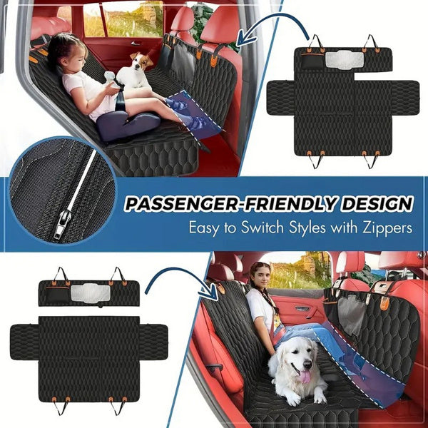 Dog rear seat cover, waterproof car seat protector with side wings, scratch resistant dog rear seat cover, durable anti slip dog hammock suitable for cars, trucks, and SUV