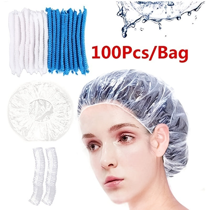 100pcs Plastic Disposable Shower Cap; Hair Dye Shower Cap; Plastic Beauty Salon Cap