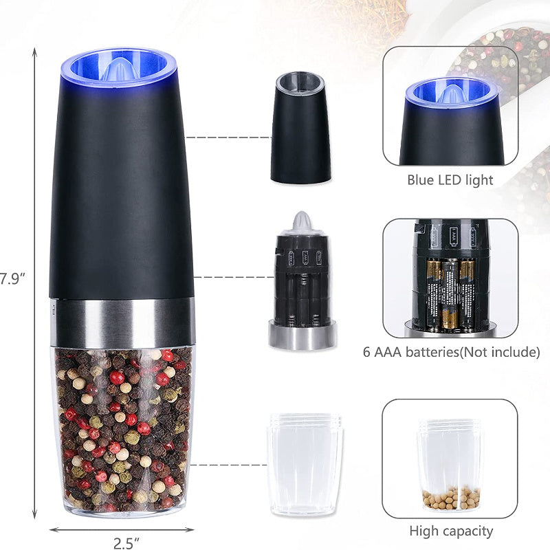 Electric Salt and Pepper Grinders Stainless Steel Automatic Gravity Herb Spice Mill Adjustable Coarseness Kitchen Gadget Sets