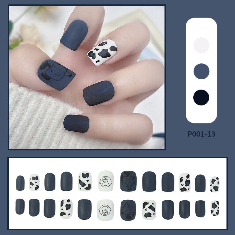 24pcs/box Press on Nails Fake Nail Art Acrylic Desige With Jelly Sticker False Full Cover Short Coffin Suppliers Nail Tips