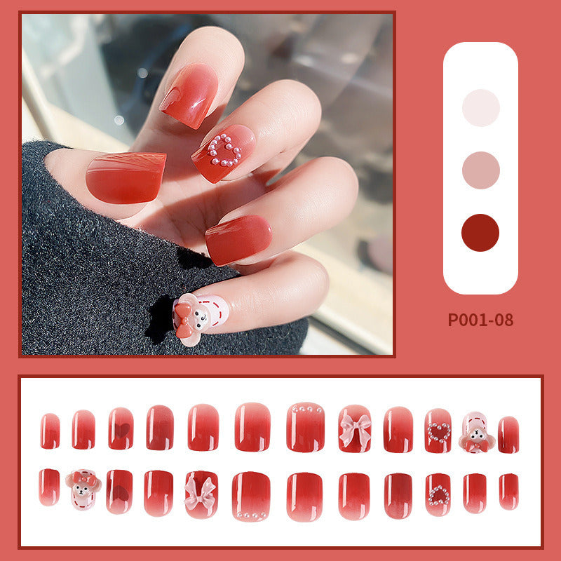 24pcs/box Press on Nails Fake Nail Art Acrylic Desige With Jelly Sticker False Full Cover Short Coffin Suppliers Nail Tips