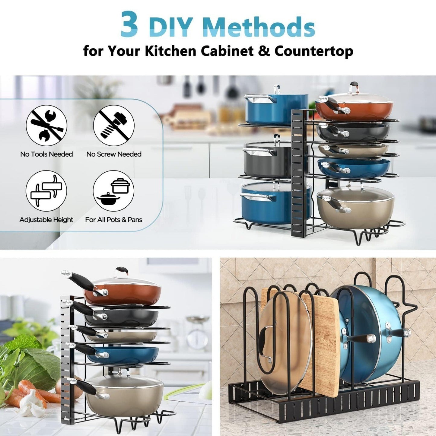 8-layer pot rack, lid rack, and pot rack, multiple DIY methods for 8-layer pots, adjustable kitchen organization